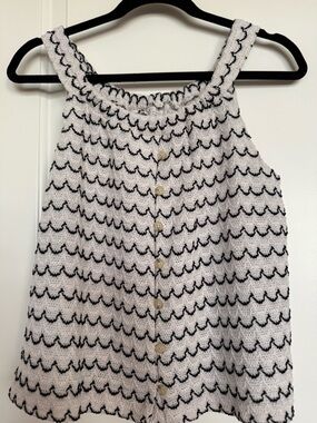 Madewell Black & White Textured Button-Front Tank Top